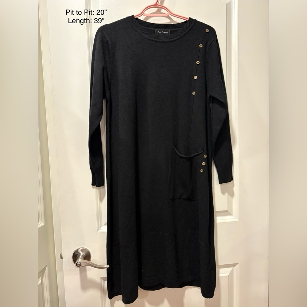 Elegant Black Button-Detail Sweater Dress
